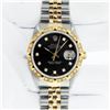 Image 3 : Rolex Mens 2 Tone Black Diamond Pyramid Bezel 36MM Datejust Wristwatch With Role