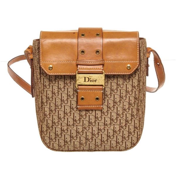 Christian Dior Brown Canvas Leather Trotteur Crossbody Bag