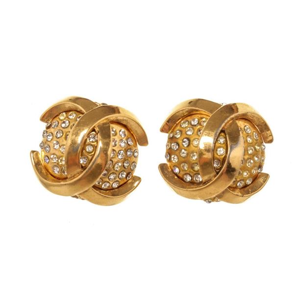 Chanel Gold CC Rhinestone Earrings