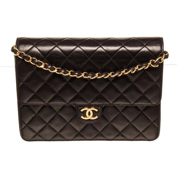 Chanel Black Leather Half Flap Shoulder Bag