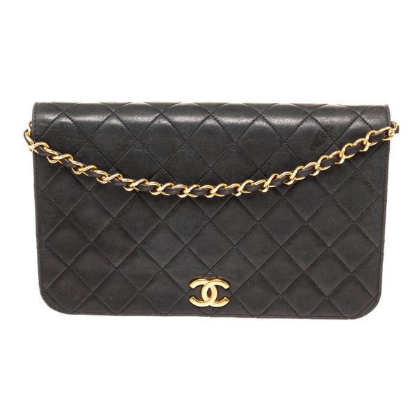 Chanel Black Taiga Leather Full Flap Shoulder Bag