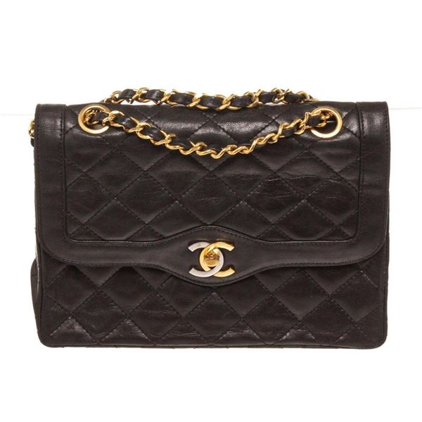 Chanel Brown Leather Lambskin Two Tone Double Shoulder Bag