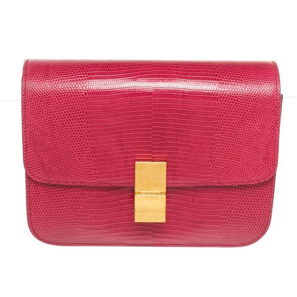 Celine Red Lizard Skin Leather Medium Box Shoulder Bag