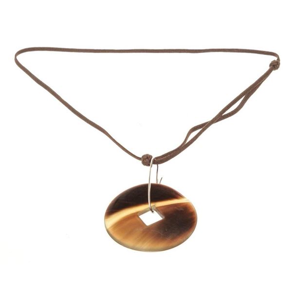 Hermes Brown Horn Tsuba Pendant