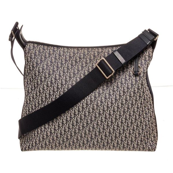 Christian Dior Grey Black Leather Shoulder Bag