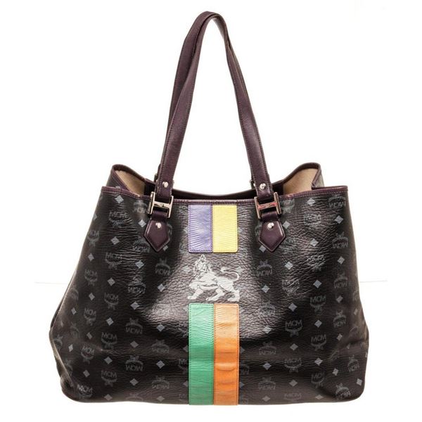 MCM Black Canvas Leather Large Lion Shopper Bag
