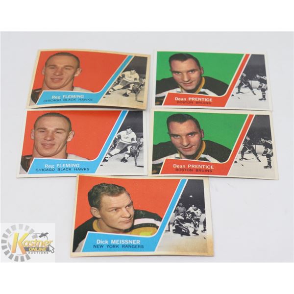 LOT OF 5 1962-63 TOPPS COLLECTIBLE NHL CARDS;