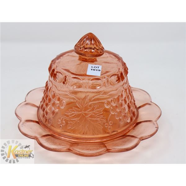 NORTHWOOD PINK GLASS CHEESE DOMED BUTTER