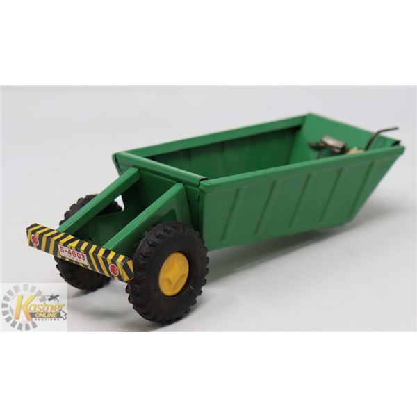 VINTAGE TIN GREEN BELLY DUMP TRAILER TOY