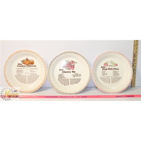 LOT OF 3 WATKINS DEEP DISH PIE PLATES; CHERRY PIE