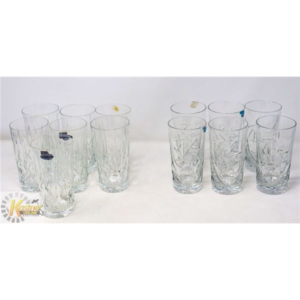 13PC CRYSTAL HIGHBALL GLASSES; (7) CROSS &
