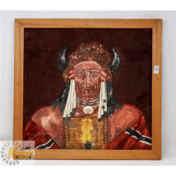VINTAGE 18" X 19" ABORIGINAL CHIEF VELVET PAINTING