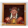 Image 1 : VINTAGE 18" X 19" ABORIGINAL CHIEF VELVET PAINTING