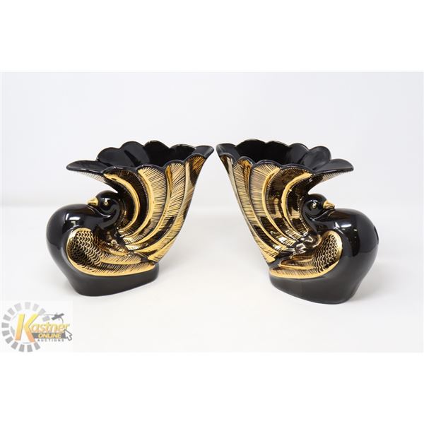 LOT OF 2 LOFISA POTTERY OF MEXICO GOLD & BLACK