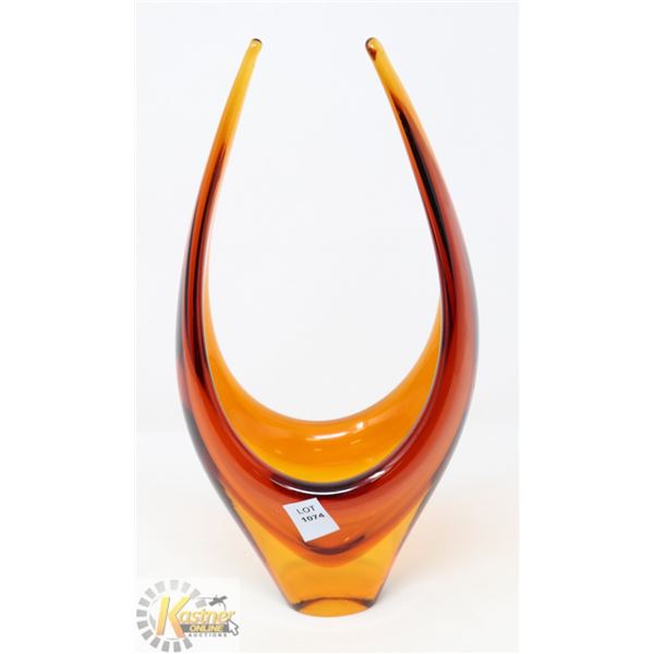 CHALET STYLE AMBER GLASS BLOWN  ART