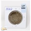 Image 1 : 1922 USA SILVER PEACE DOLLAR COIN