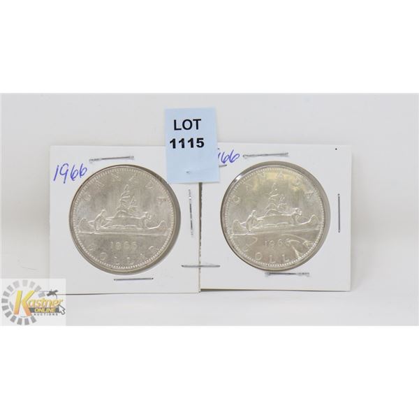 LOT OF 2- 1966 CANADA SILVER ONE DOLLAR COINS