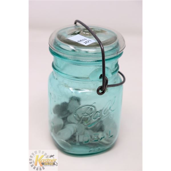 PERFECT SEAL BLUE GLASS MASON JAR CONTAINING