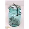 Image 1 : PERFECT SEAL BLUE GLASS MASON JAR CONTAINING