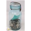 Image 1 : BALL IDEAL BI CENTENNIAL USA BLUE GLASS MASON JAR