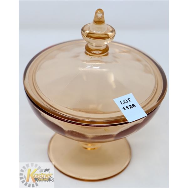 ANTIQUE PINK DEPRESSION GLASS LIDDED CANDY DISH