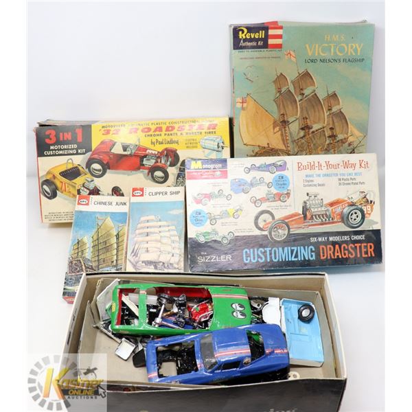 FLAT OF VARIOUS MODEL CAR/ BOAT SCALE MODEL SETS