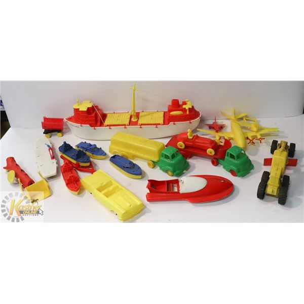 LARGE LOT OF "RELIABLE" HARD PLASTIC 1960'S TOYS