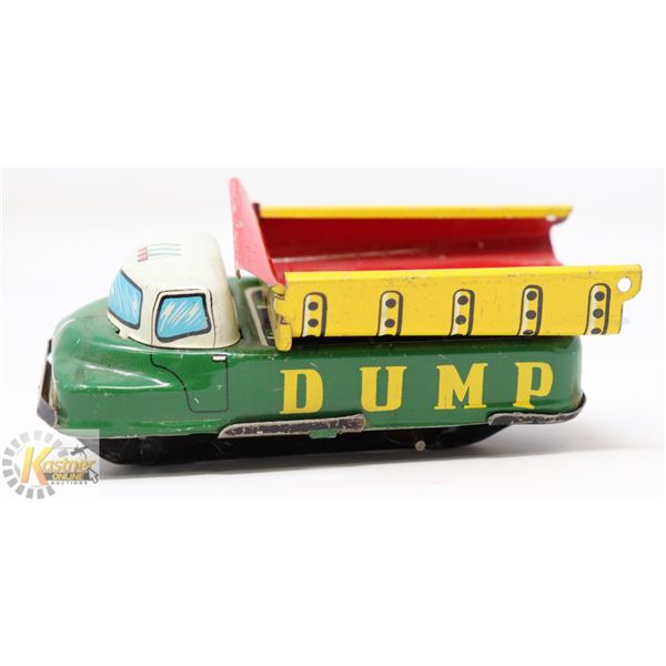 VINTAGE TIN LITHOGRAPHED DUMP TRUCK- MADE IN JAPAN