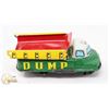 Image 2 : VINTAGE TIN LITHOGRAPHED DUMP TRUCK- MADE IN JAPAN