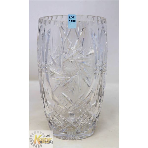 LARGE PINWHEEL CRYSTAL CUT & ETCHED VASE 10" TALL