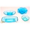 Image 1 : LOT OF 4- BLUE DEPRESSION GLASS PCS; CANDY DISH/