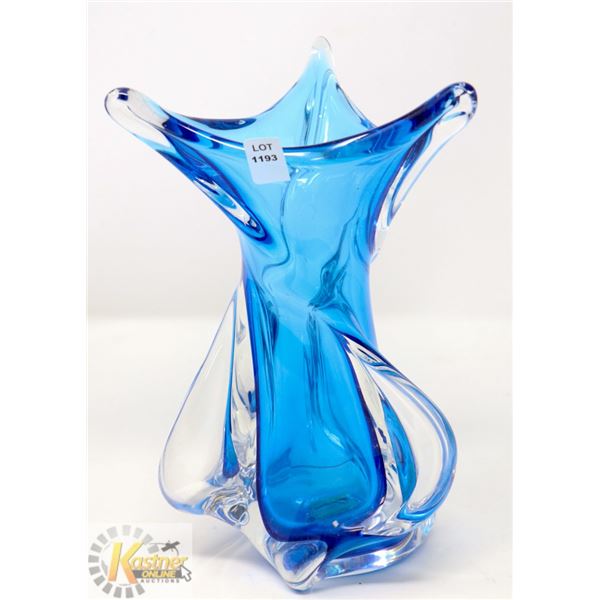 10.5" BLUE BLOWN GLASS VINTAGE VASE