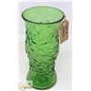 Image 1 : 9.5" MCM GREEN DEPRESSION CABBAGE GLASS VASE- E.O