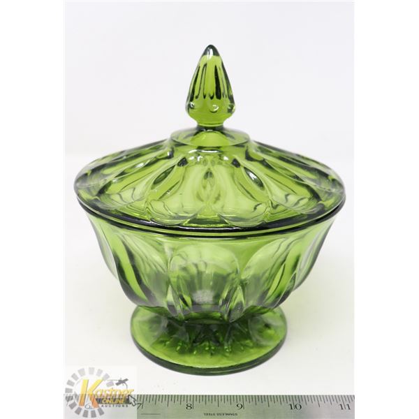 MCM GREEN DEPRESSION TRIANGULAR GLASS PEDESTAL