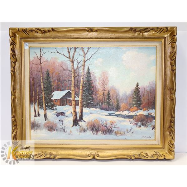 WINTER WONDER 31" X 25" FRAMED OIL ON CANVAS
