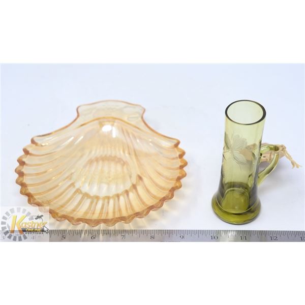 LOT OF 2- MCM YELLOW & PEACH TONED GLASSWARE;