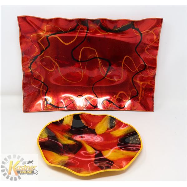 2PC SET OF ABSTRACT RED/ YELLOW & BLACK HANDMADE
