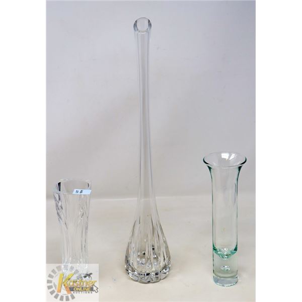LOT OF 3  ASSORTED CRYSTAL & GLASS VASES