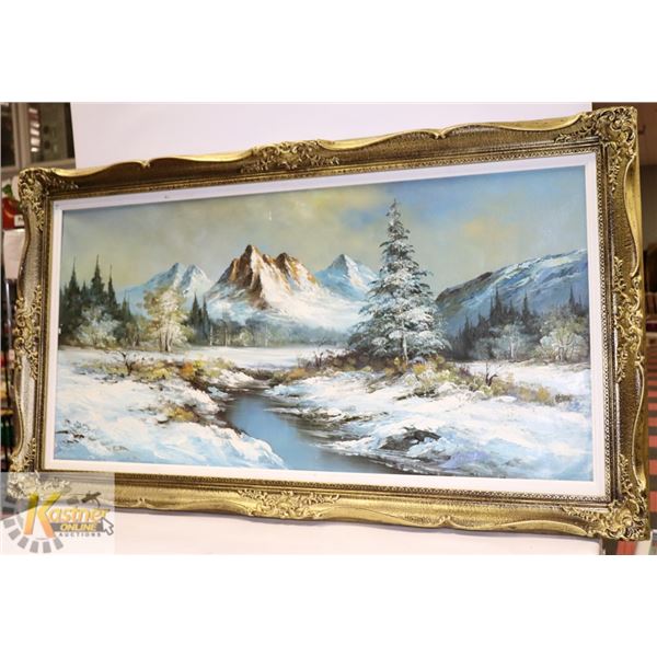 LARGE OIL ON CANVAS PAINTING 55" X 31" IN GOLD