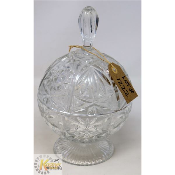 CRYSTAL CUT LIDDED CANDY DISH- 11" TALL X 6.5"