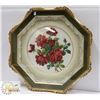 Image 1 : FRAMED RED FLORAL NEEDLEPOINT HEXAGON PICTURE-