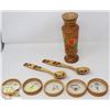 Image 1 : TRAY W/ HAND PAINTED WOODEN VASE/ SPOONS &