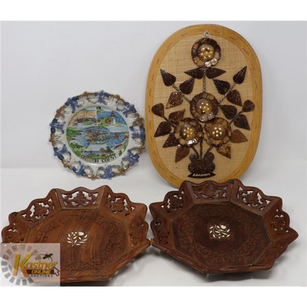 LOT OF HAND CARVED MADE IN INDIA WOODEN PLAQUES