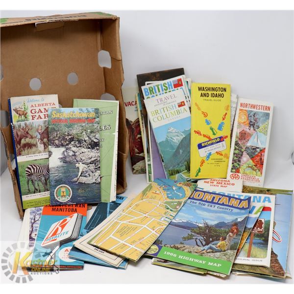 LARGE LOT OF ASSORTED OLD US & CANADA TRAVEL MAPS