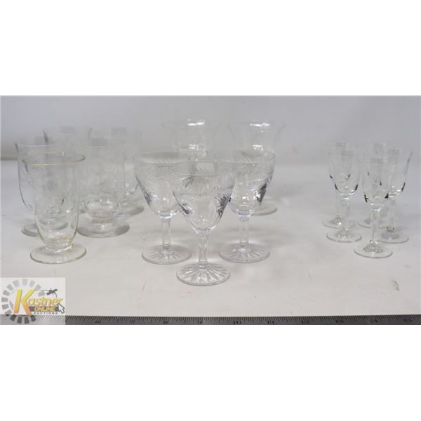 15PC BOHEMIAN ETCHED CRYSTAL STEMWARE