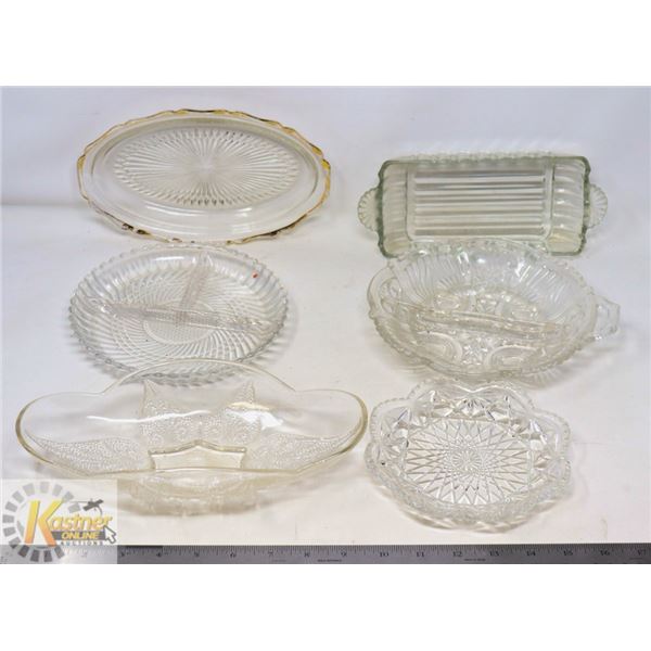 6 VARIOUS GLASS CLASSIC SERVING DISHES