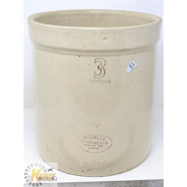 3 GALLON MED ALTA POTTERIES CROCK- MEDICINE HAT