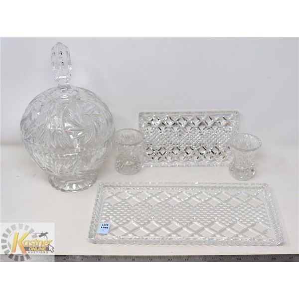 STUNNING 5 PC CUT CRYSTAL; 2 FLAT TRAYS/ 2