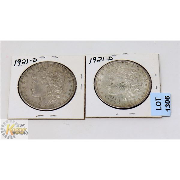 LOT OF 2 1921-D USA MORGAN SILVER DOLLARS