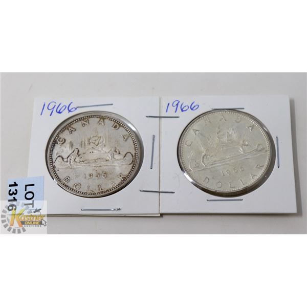 LOT OF 2 1966 CANADA VOYAGEUR SILVER ONE DOLLAR